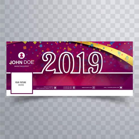Nouvel an 2019 célébration conception de modèle de bannière de couverture facebook vecteur