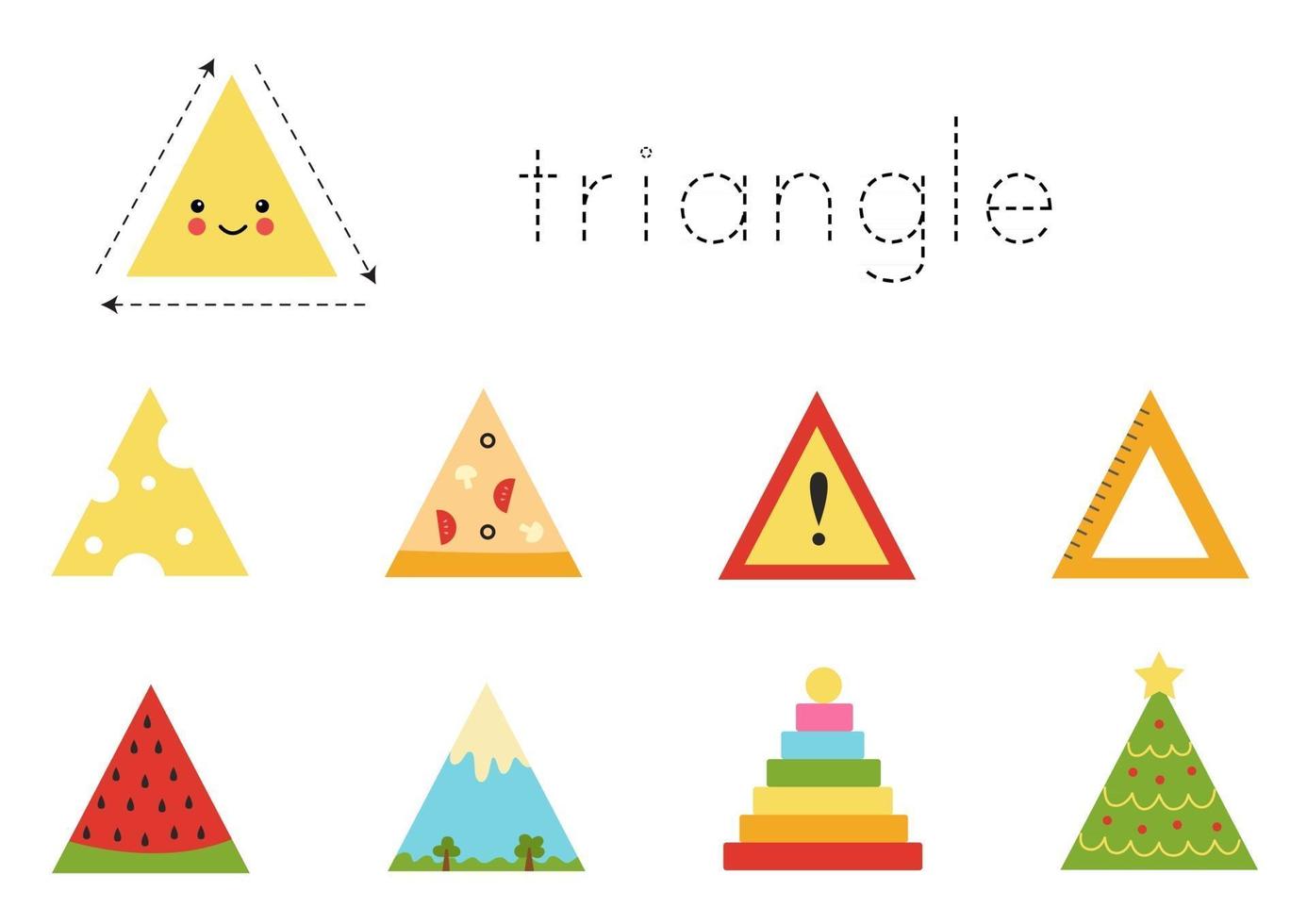 apprendre la forme géométrique de base pour les enfants. joli triangle. vecteur