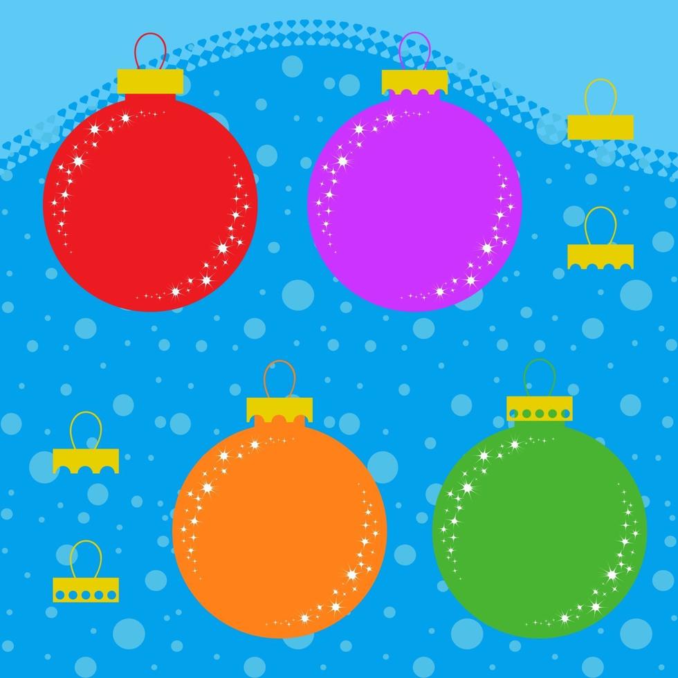 ensemble de jouets d'arbre de noël isolés de couleur plate sous forme de boules avec différents supports. conception simple pour la décoration. sur fond bleu. vecteur