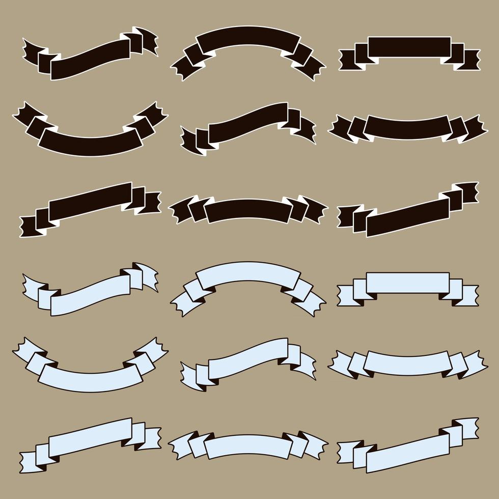 ensemble de silhouettes isolées blanches et noires plates de bannières de rubans sur fond marron vecteur