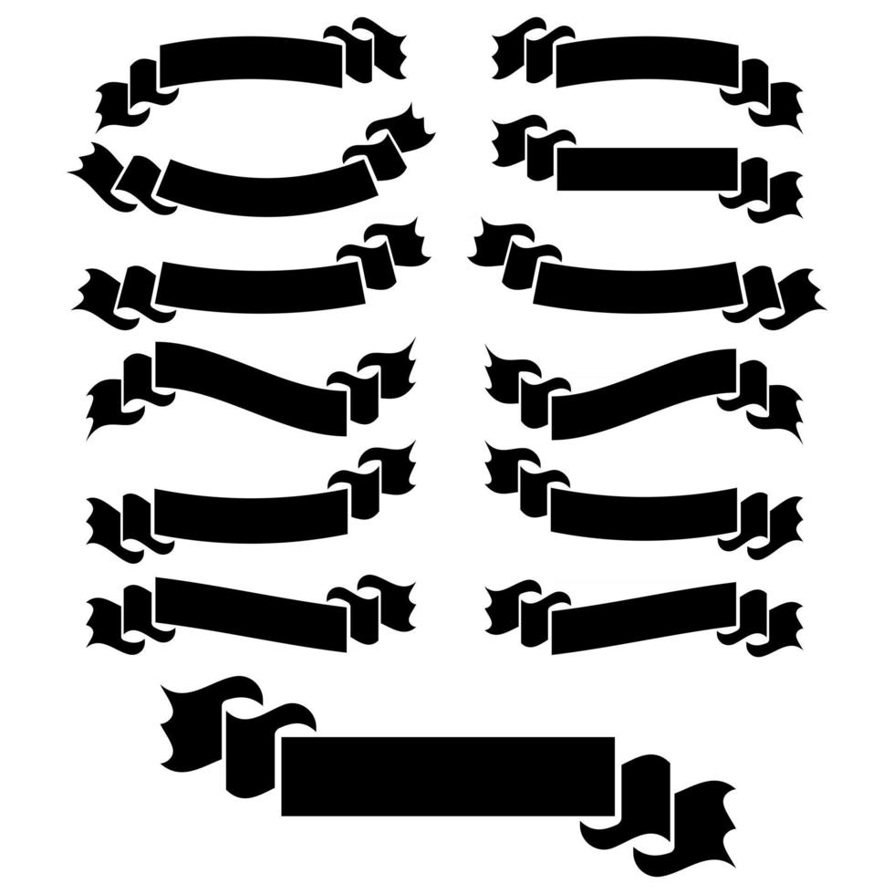 un ensemble de silhouettes isolées noires plates de bandes de bannières sur fond blanc vecteur