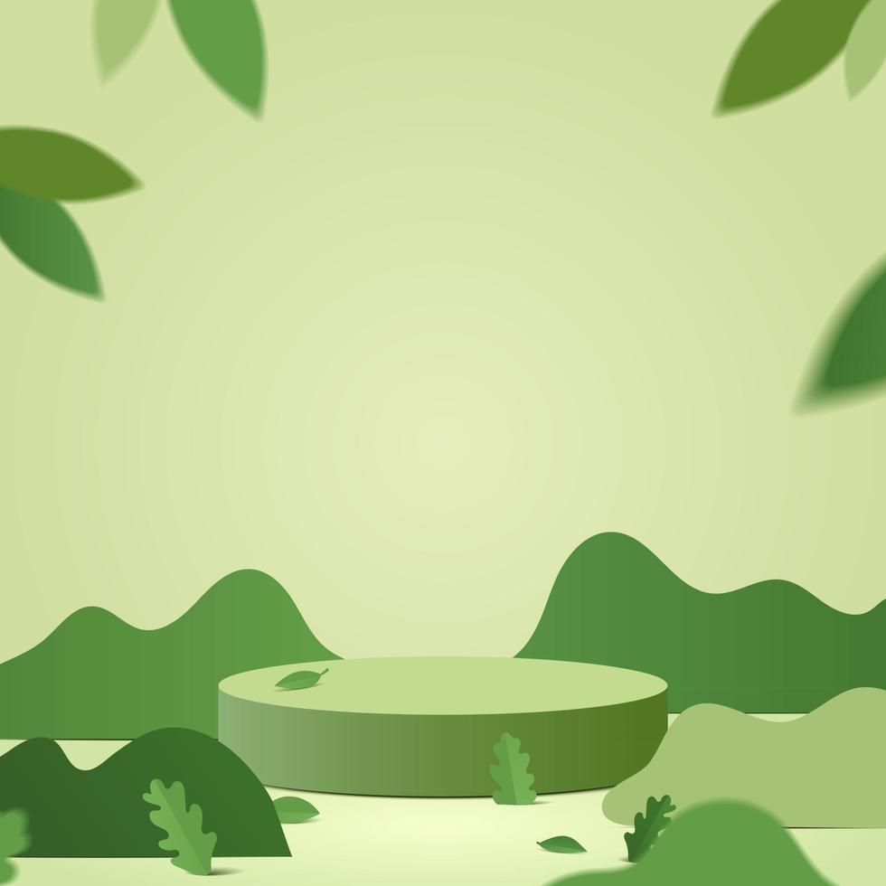 scène minimale abstraite avec des formes géométriques. podium de cylindre en fond vert vecteur