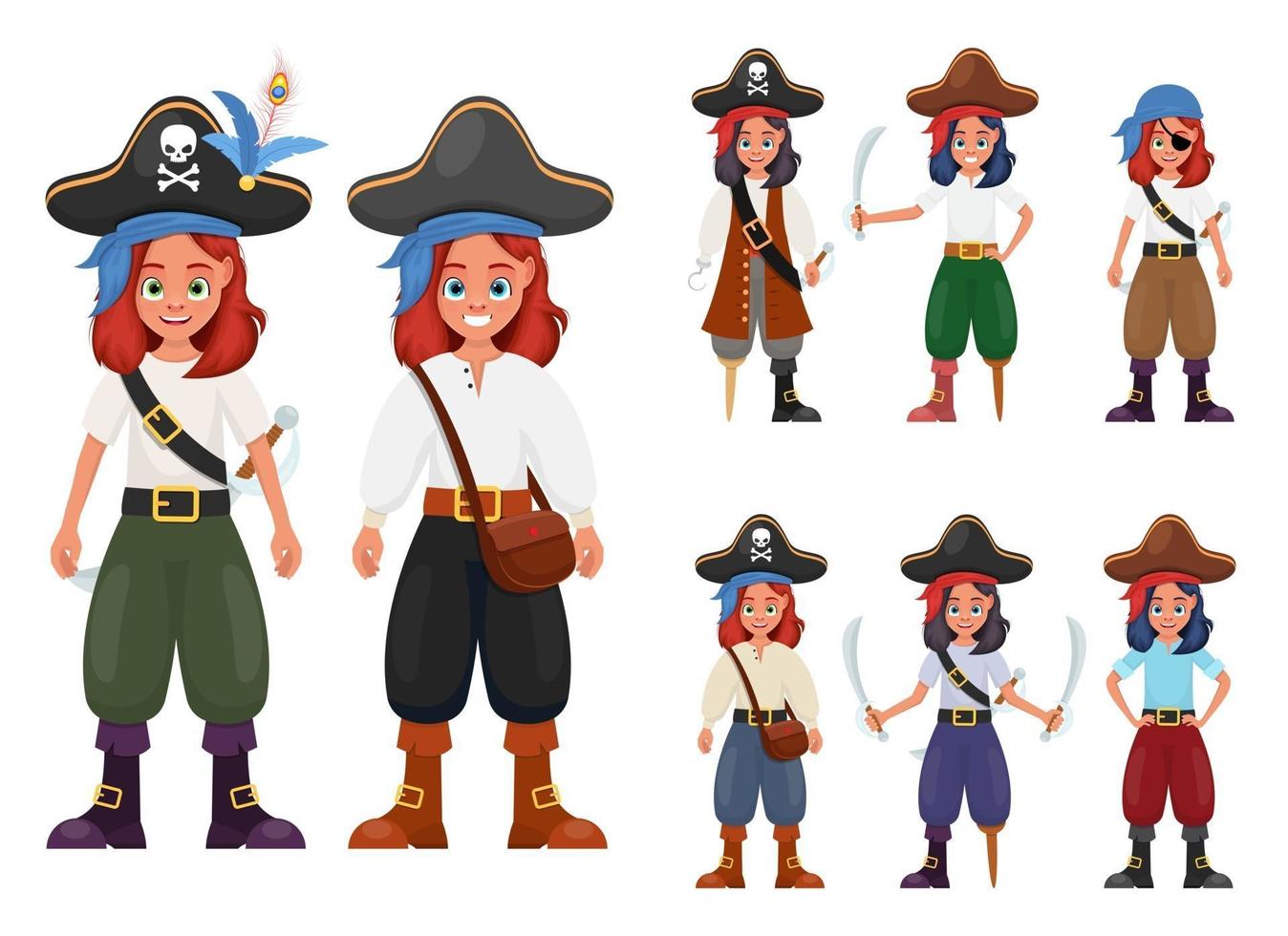 pirate, petite fille, vecteur, conception, illustration, isolé, blanc, fond vecteur