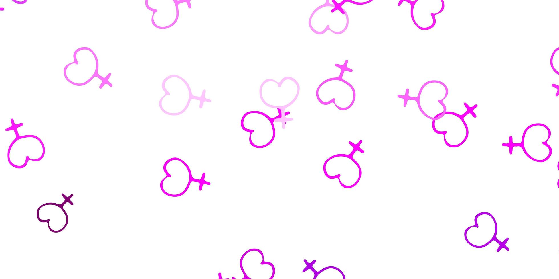 toile de fond de vecteur violet clair, rose avec les symboles de puissance de la femme.