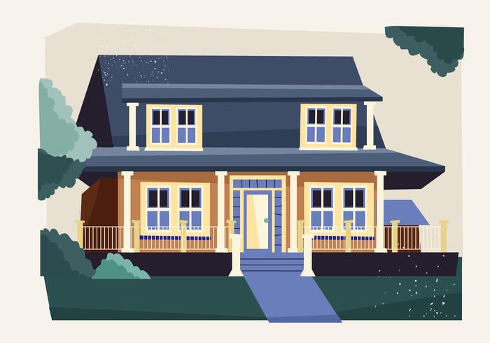 Vintage House Exterior Vector Flat avec Illustration de Style Aquarelle