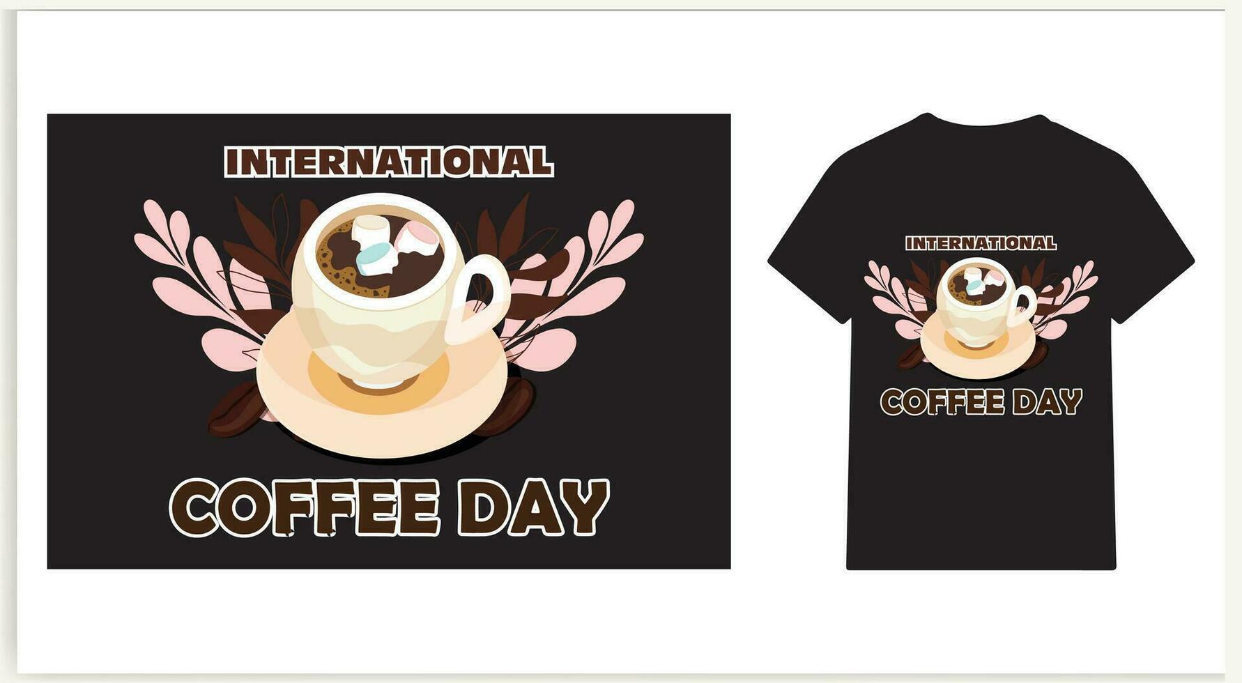 international café journée T-shirt conception avec modifiable café tasse vecteur