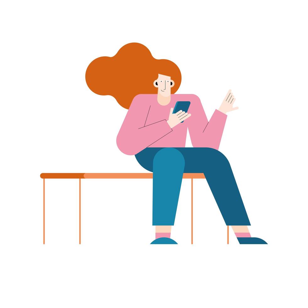 femme assise utilisant un smartphone vecteur