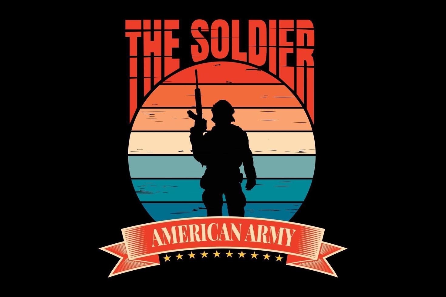 t-shirt typographie silhouette armée américaine style rétro vintage vecteur