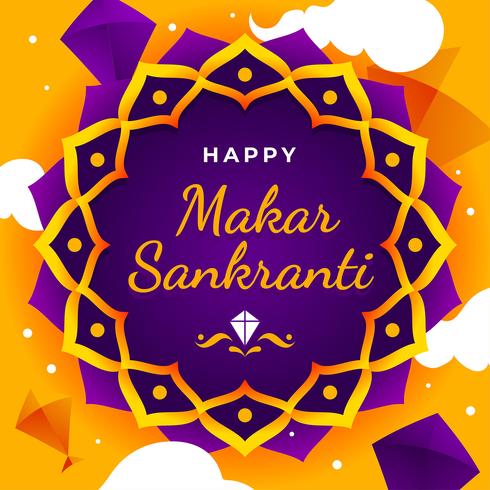 Modèle de voeux heureux Makar Sankranti. vecteur