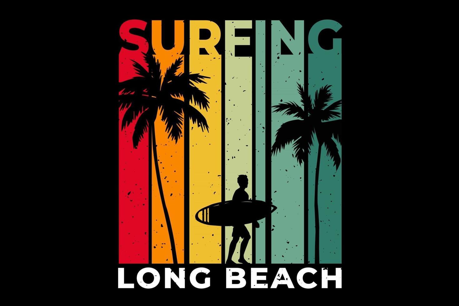 t-shirt plage surf style rétro longue plage vecteur