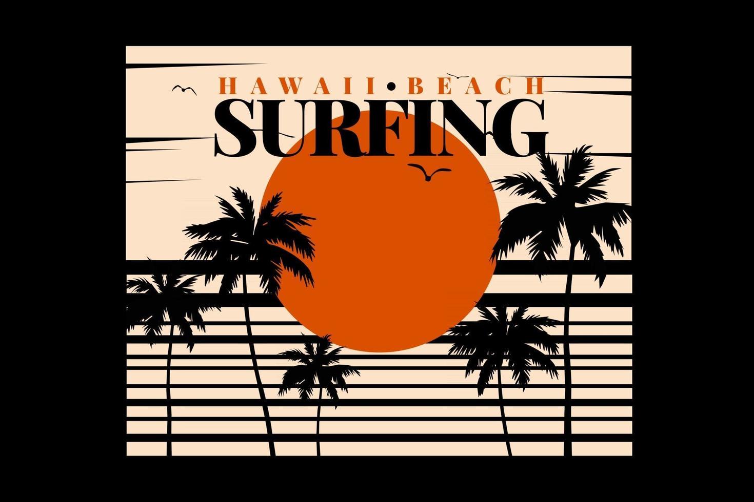tee shirt surf hawaii plage coucher de soleil vintage vecteur