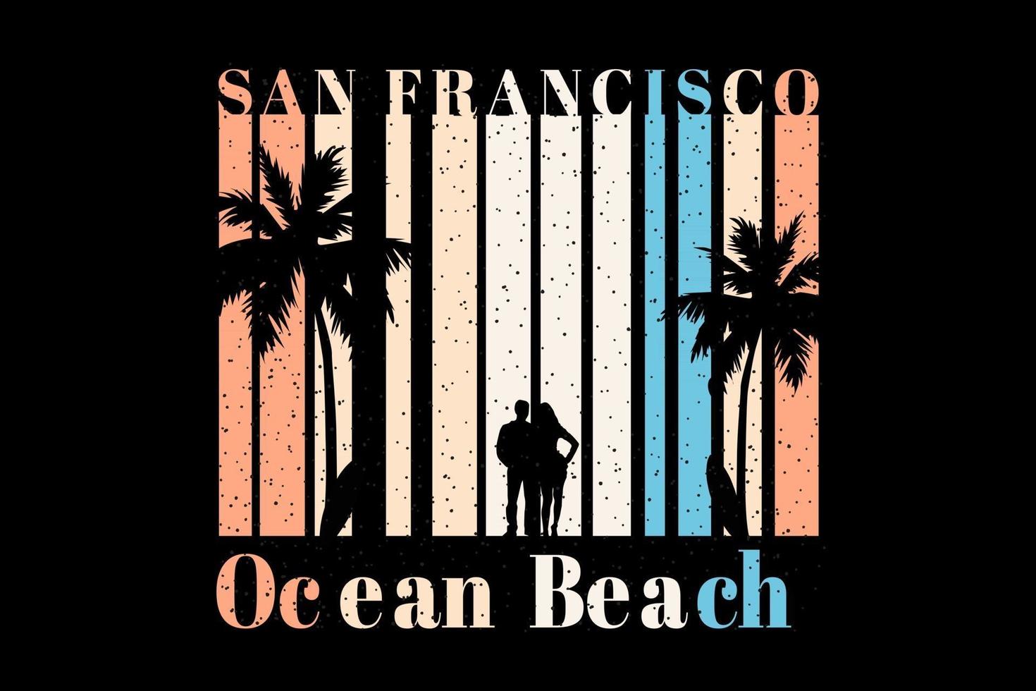 t-shirt couple romantique sur la plage titre san francisco ocean beach vecteur