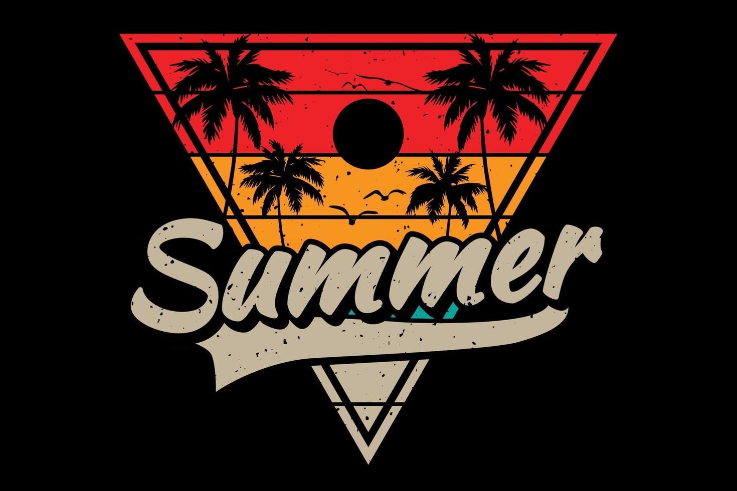 t-shirt heure d'été plage palmier couleur rétro style vintage vecteur