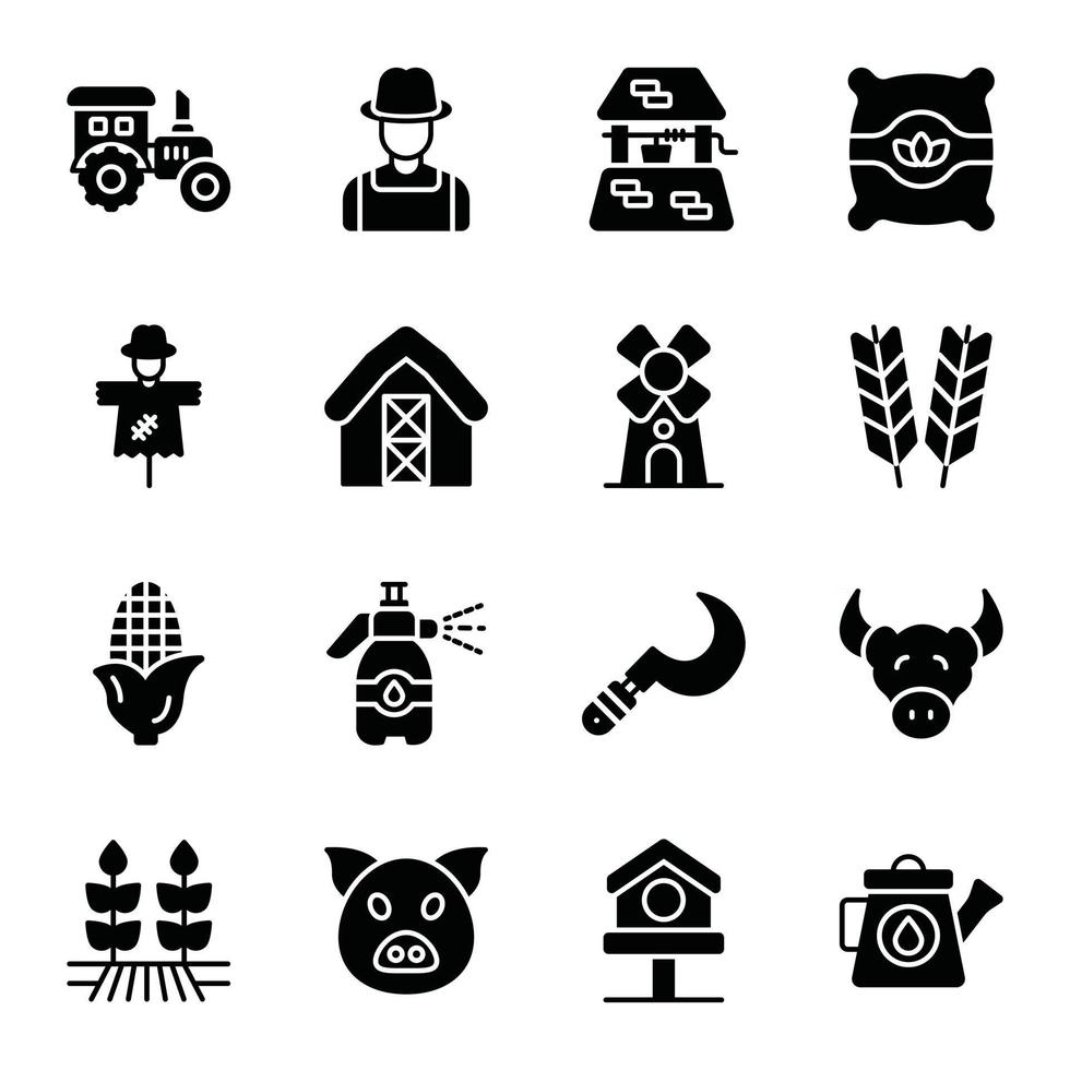 ensembles d'icônes de glyphe agricole vecteur