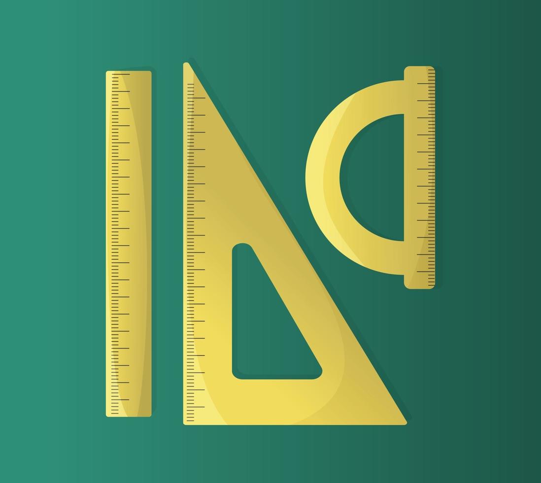 ensemble de règle triangulaire et de rapporteur mesurant la longueur et les angles illustration vectorielle plane isolée vecteur