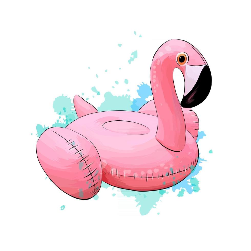 Jouet de flamant rose en caoutchouc gonflable pour piscine d'été à partir d'une touche d'aquarelle, dessin coloré, réaliste. illustration vectorielle de peintures vecteur