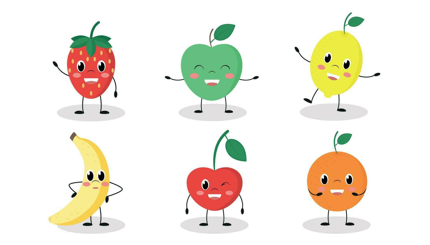 ensemble de mignonne dessin animé des fruits fraise, pomme, citron, banane, cerise, orange. plat vecteur illustration isolé sur blanc Contexte
