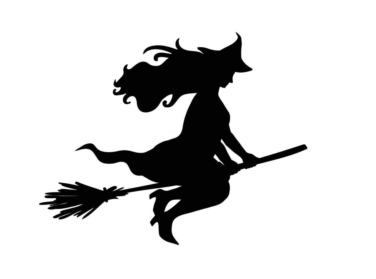 silhouette d'une sorcière bien roulée volant sur son balai vecteur