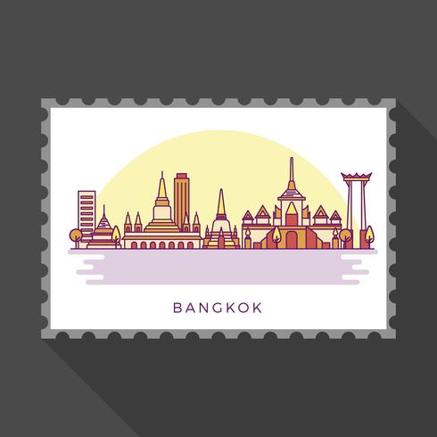 Repères de Bangkok plat moderne en illustration vectorielle timbre vecteur