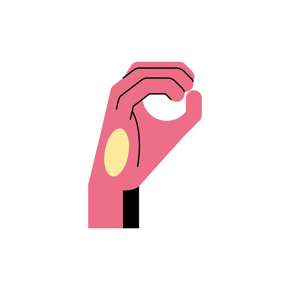 ligne de numéro de cero langue des signes à la main et conception de vecteur d'icône de style de remplissage