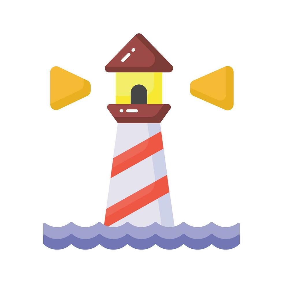 une la tour contenant une balise lumière à prévenir ou guider navires à mer, bien conçu icône de phare vecteur