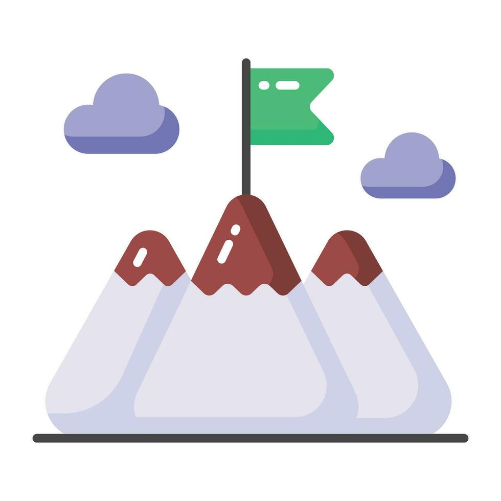 drapeau sur Haut de montagne, concept icône de mission dans branché style vecteur