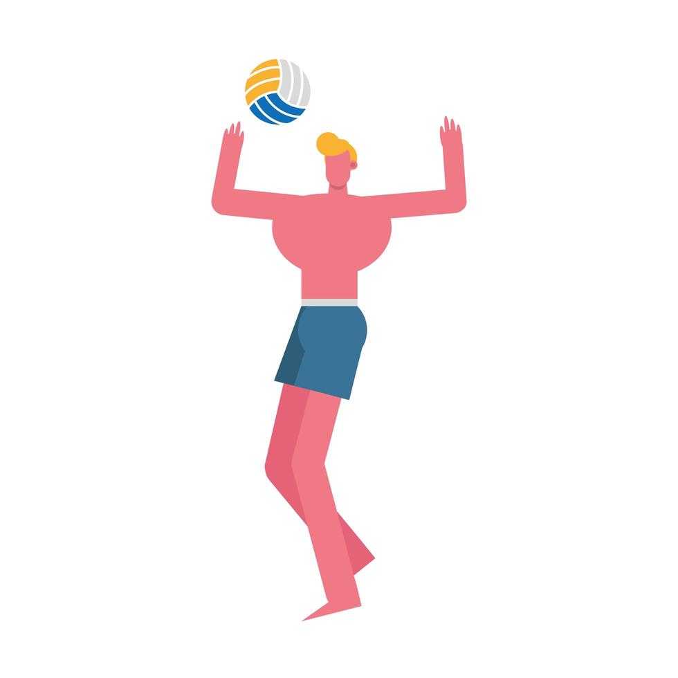 jeune homme portant un maillot de bain jouant, personnage de volley-ball vecteur