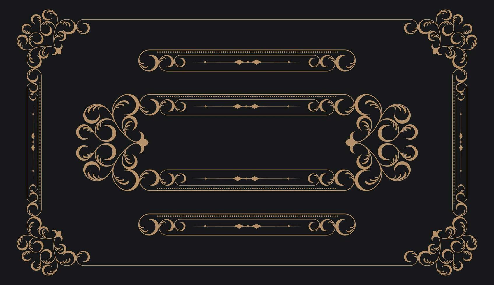 d'or frontière Cadre ensemble modèle avec ornemental coin lignes et ornement cercles à l'intérieur, vecteur Cadre décoration modèle style