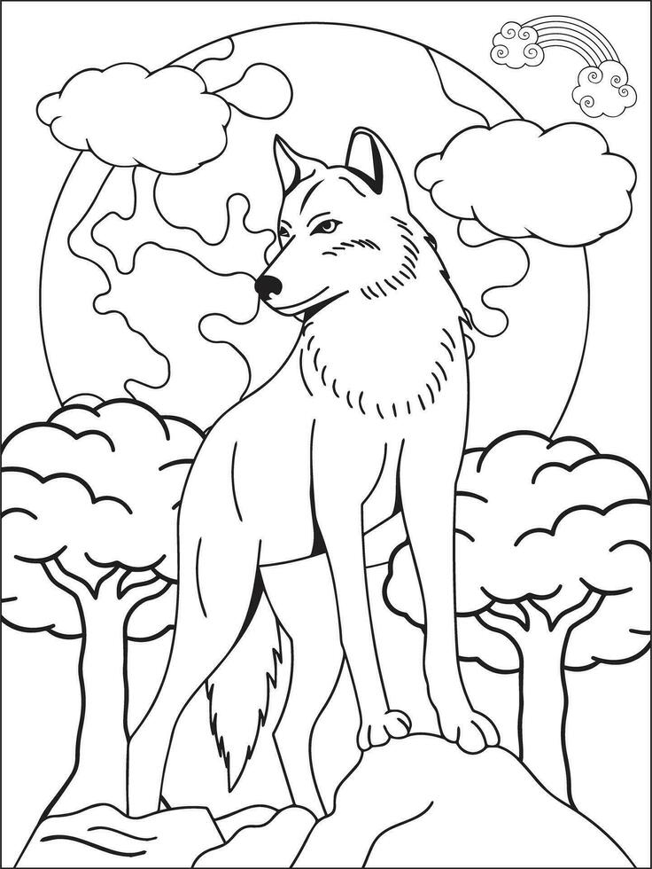 vecteur Loup animal coloration page pour enfants- Loup coloration pages- vecteur