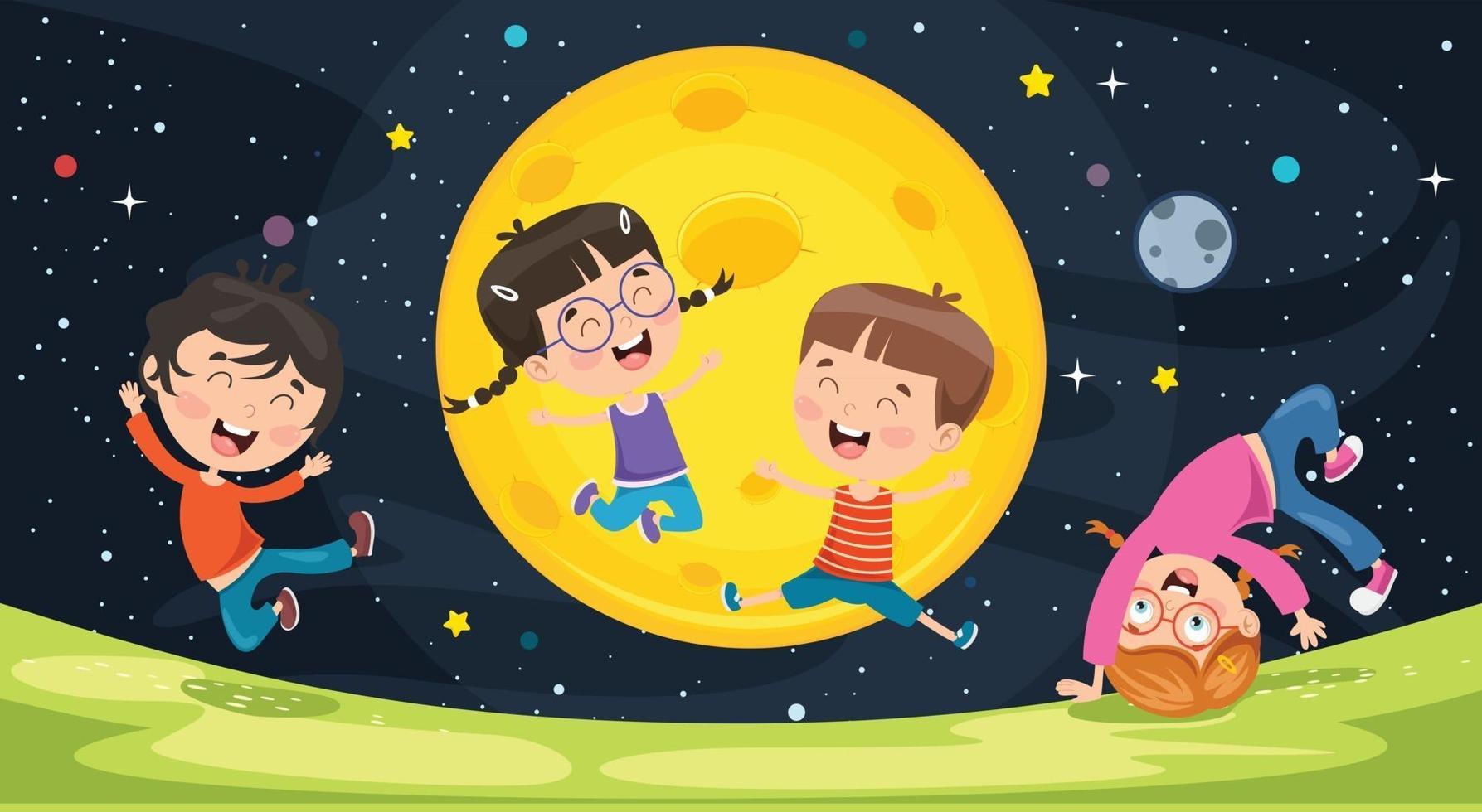 enfants jouant dehors la nuit lunaire vecteur