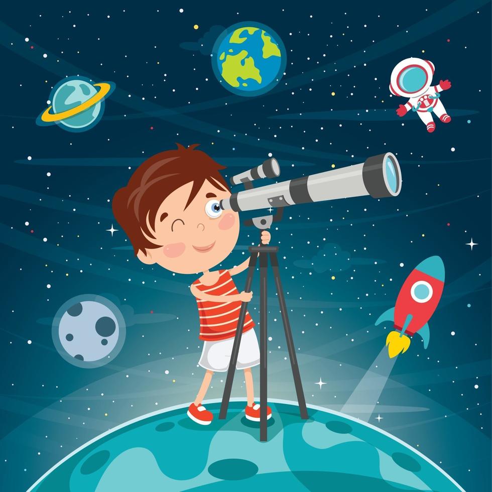 Petit Garçon Curieux Regardez Dans Le Télescope Enfant étudiant L'astronomie  En Regardant Les étoiles De Lune Planètes Dans Le Cie Illustration de  Vecteur - Illustration du gens, observation: 256431735