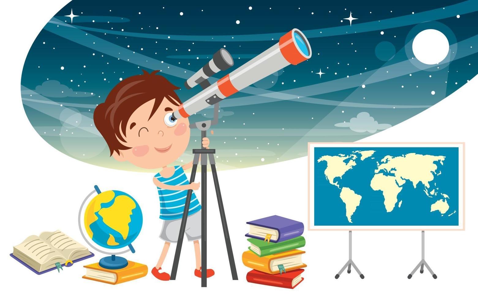 enfant utilisant un télescope pour la recherche astronomique vecteur