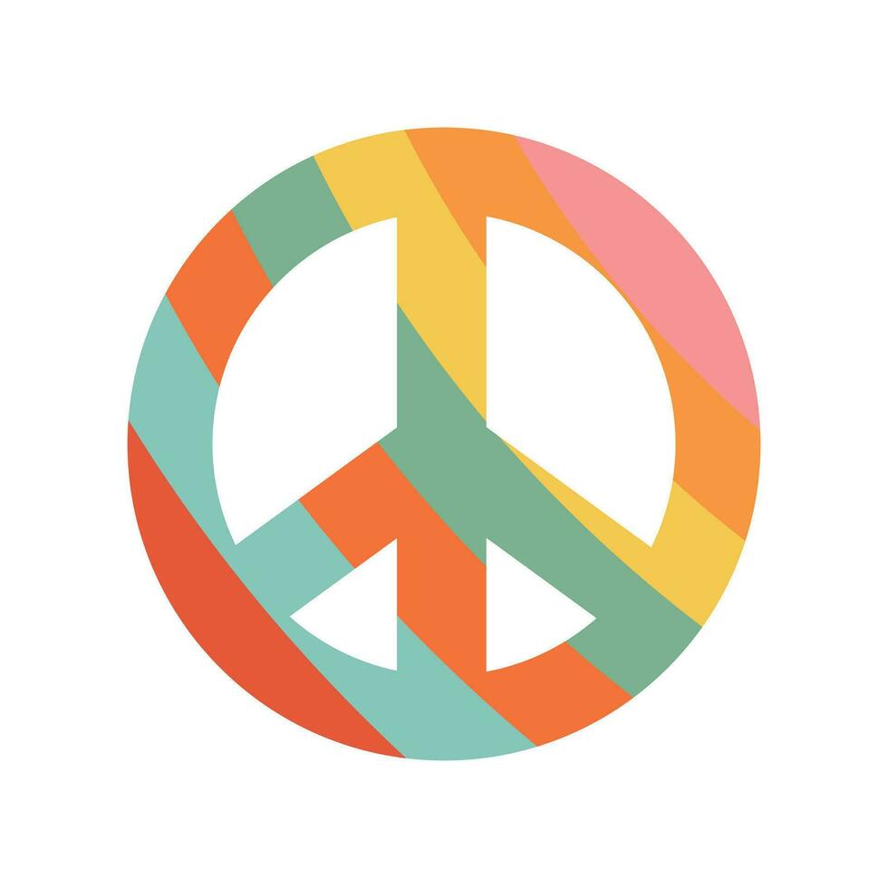 hippie arc en ciel paix symbole. mignonne dessin animé rétro icône, autocollant, badge, mode correctif. vecteur