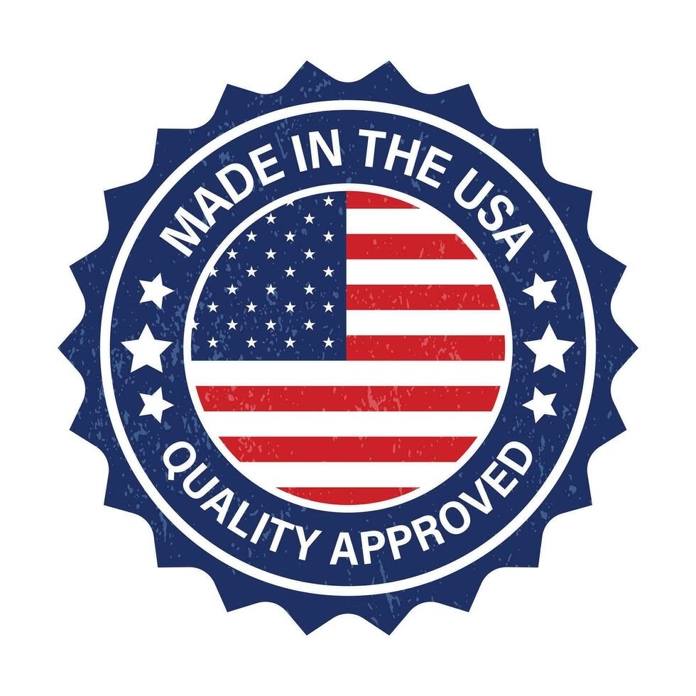 fabriqué dans Etats-Unis timbre, fabriqué dans le Etats-Unis étiqueter, prime qualité badge, original produit par uni États de Amérique, nationale drapeau vecteur, avec grunge texture vecteur illustration