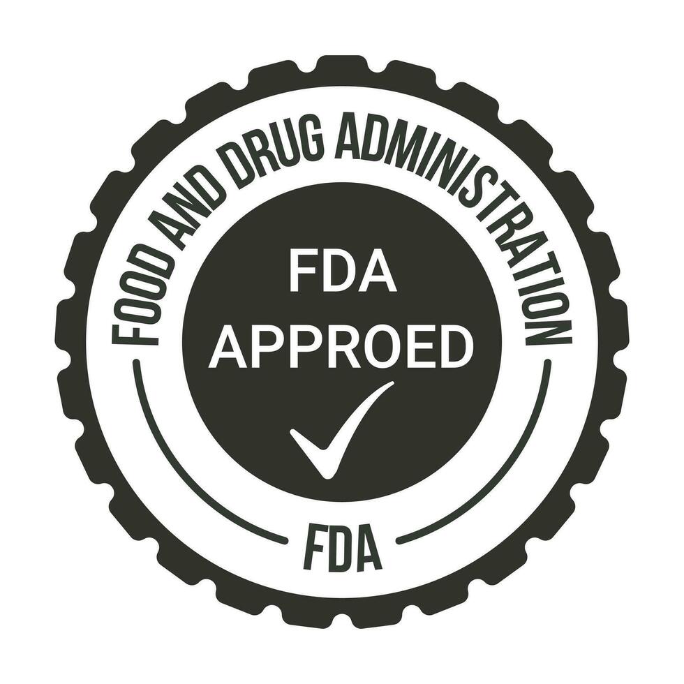 fda ou nourriture et drogue administration approuvé joint, badge, emblème, étiqueter, emballage conception éléments, le uni États nourriture et drogue administration agréé badge conception, cbd étiquette conception éléments vecteur