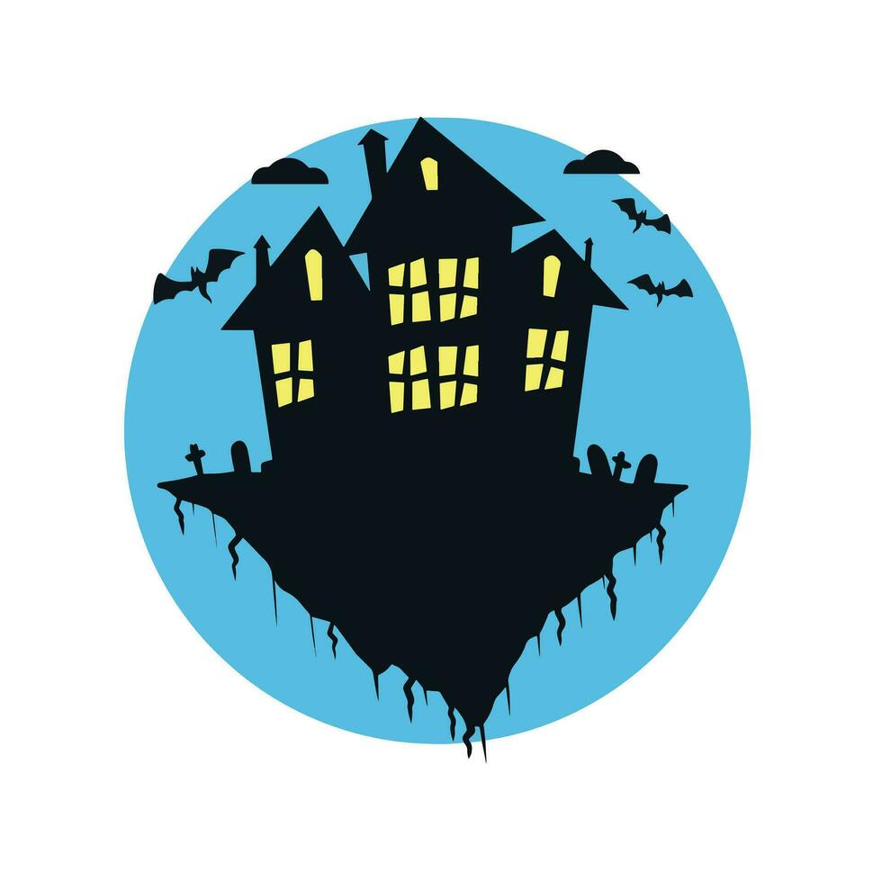 Halloween hanté maison isolé sur blanc Contexte. effrayant foncé silhouette de Accueil ou manoir. dessin animé vecteur effrayant illustration. gothique mignonne ville