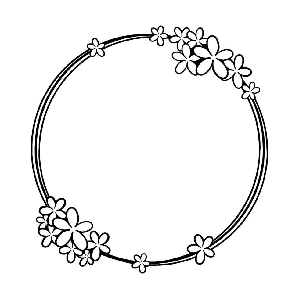 noir ligne Trois cercle Cadre avec fleurs. vecteur illustration pour décorer logo, texte, salutation cartes et tout conception.