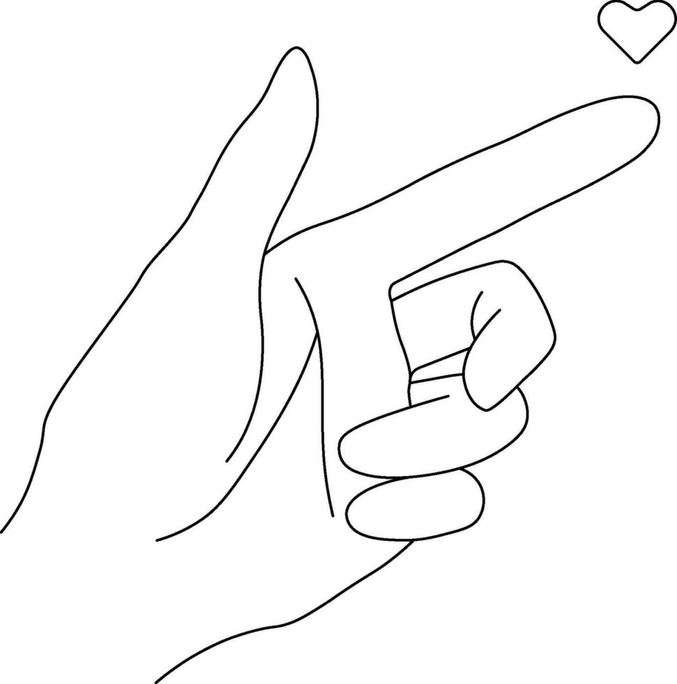 direct contour vecteur illustration isolé sur une blanc Contexte. main avec cœur à le bout du doigt. femelle paume avec cœur. bien pour logo, autocollant, carte.