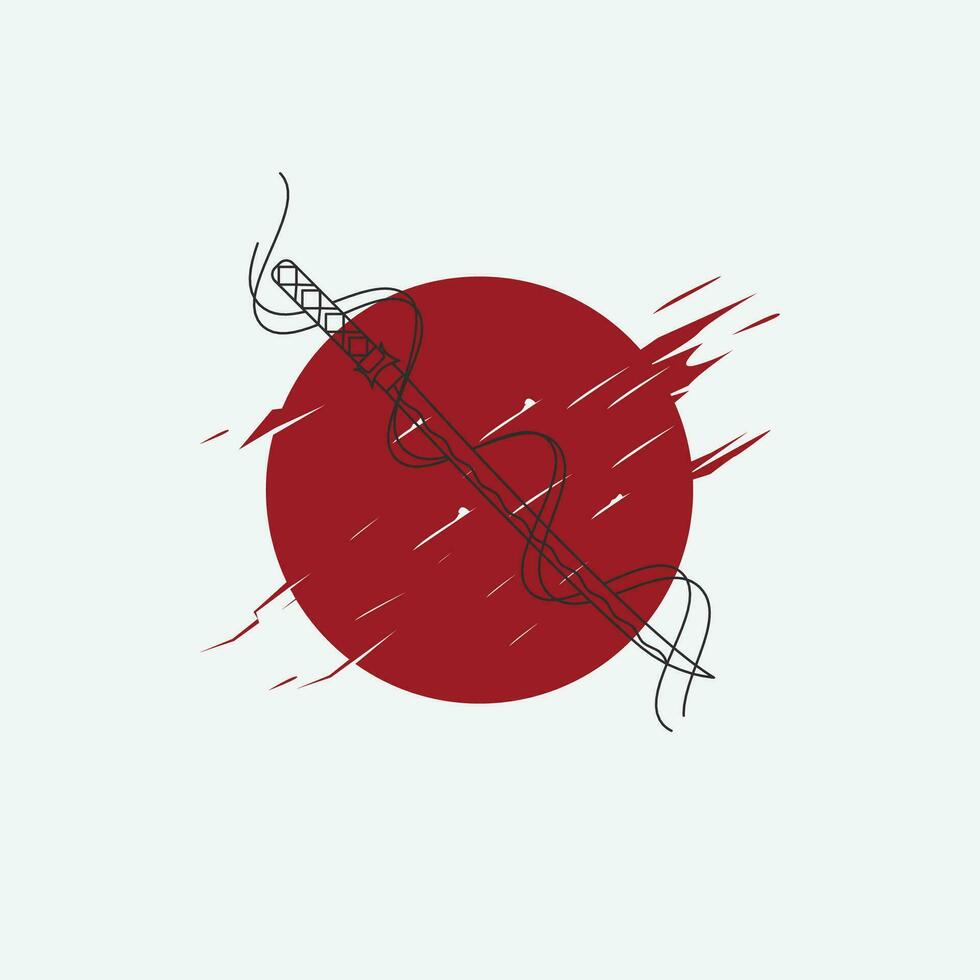 katana logo icône ligne art conception, samouraï image illustration conception. vecteur
