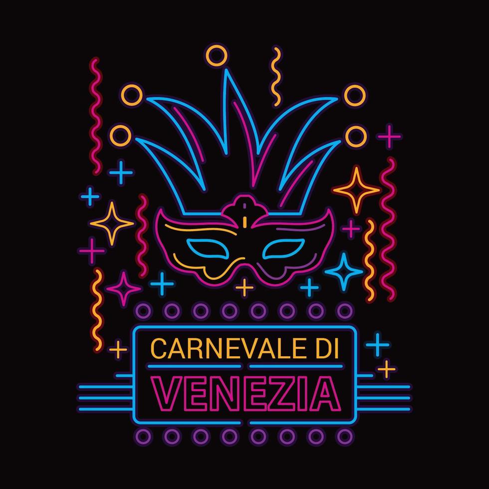 Carnival Mask Vector Illustration Neon Fluorescent Lamp Style
