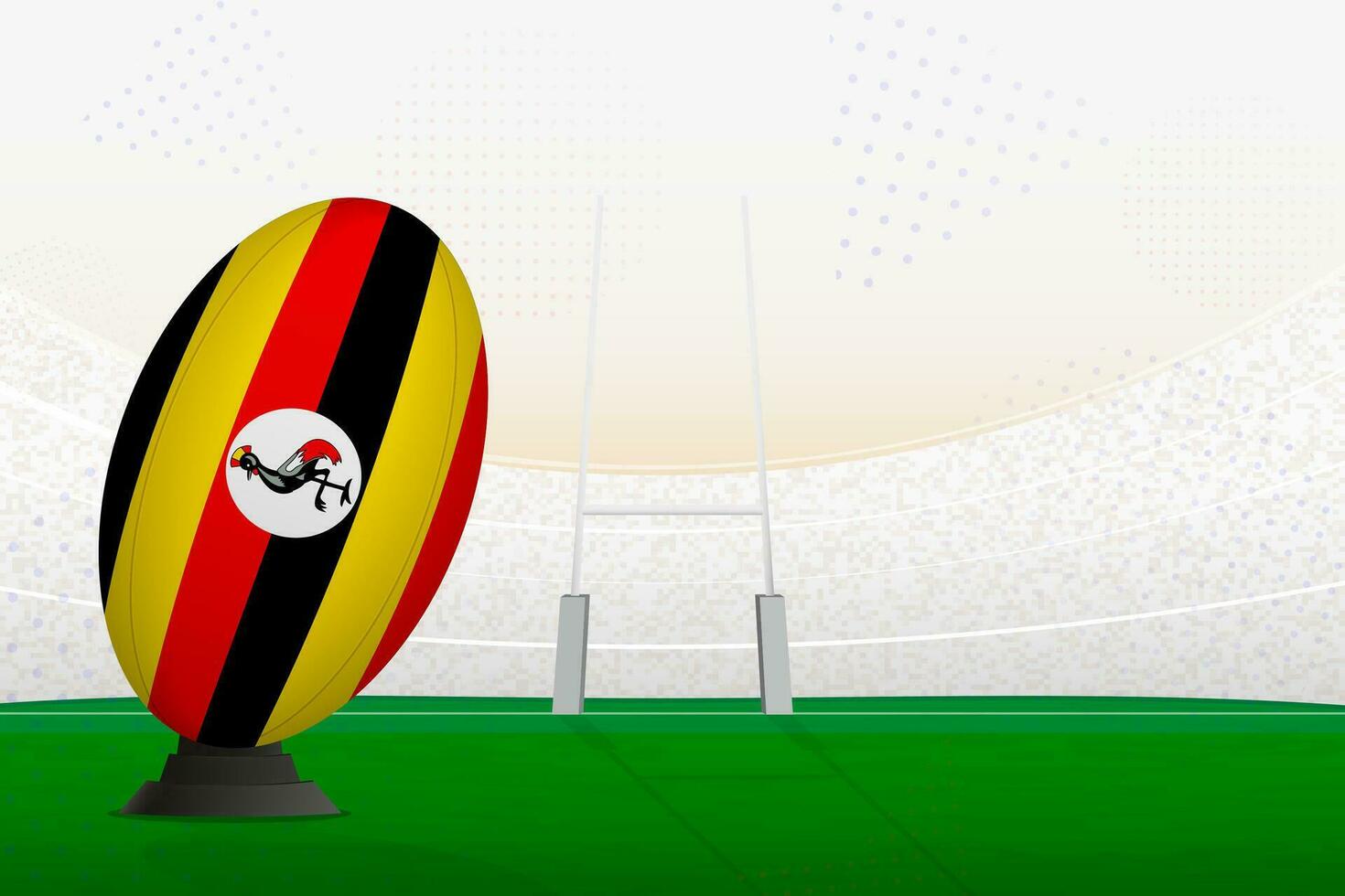 Ouganda nationale équipe le rugby Balle sur le rugby stade et objectif des postes, en train de préparer pour une peine ou gratuit coup. vecteur