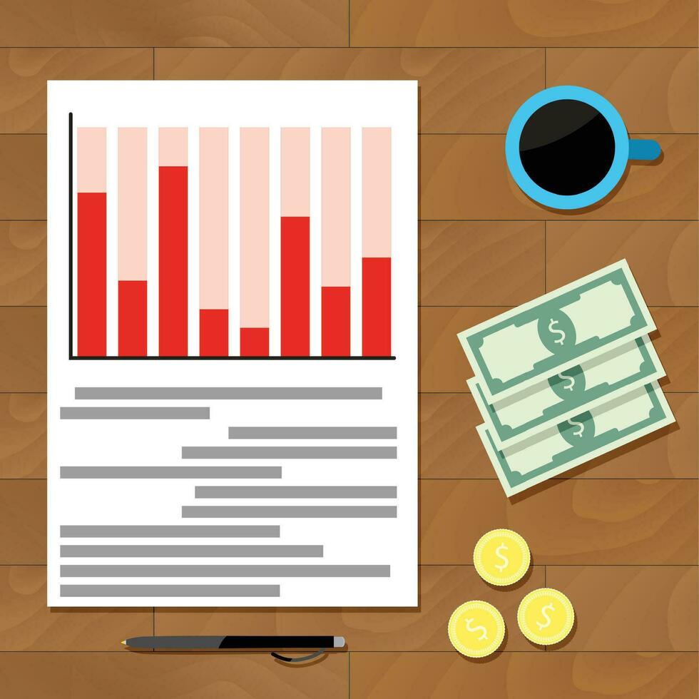 lieu de travail Haut voir. comptabilité et infographie, statistique analytique, vecteur illustration