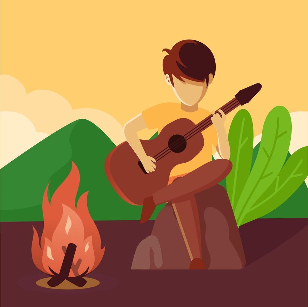 music around campfire vecteur