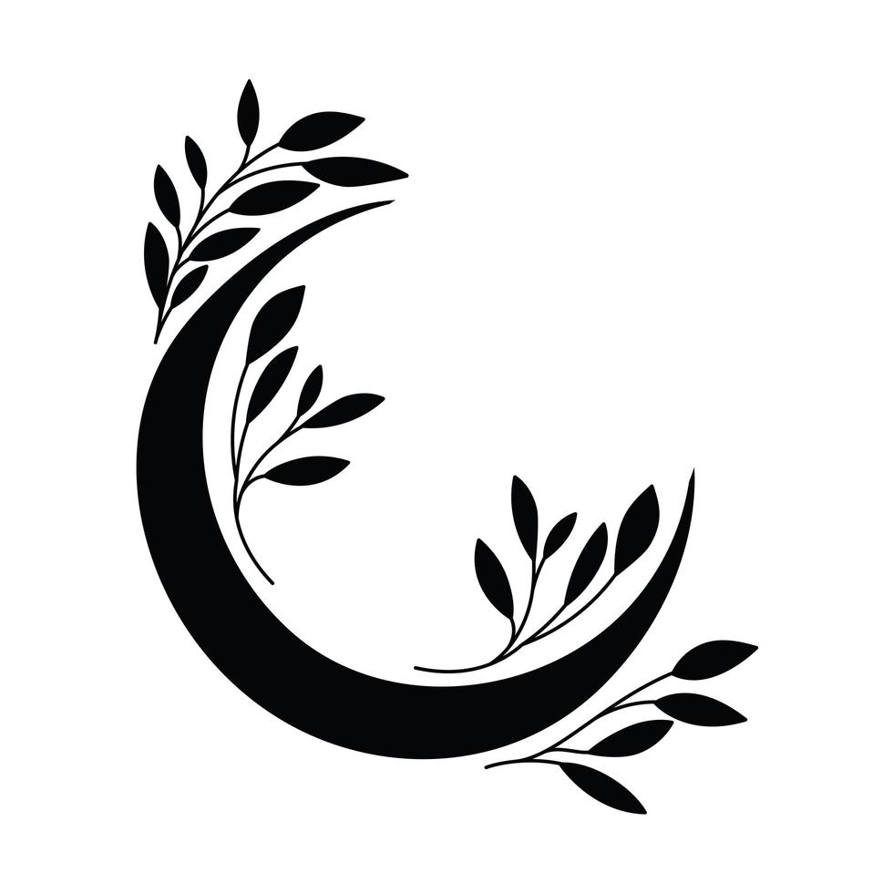 tatouage minimaliste de la lune avec des plantes vecteur