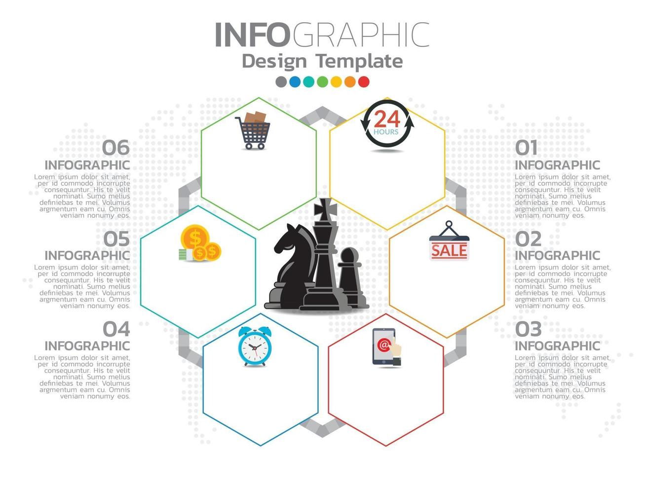 conception de modèle infographique avec 6 options de couleur. vecteur