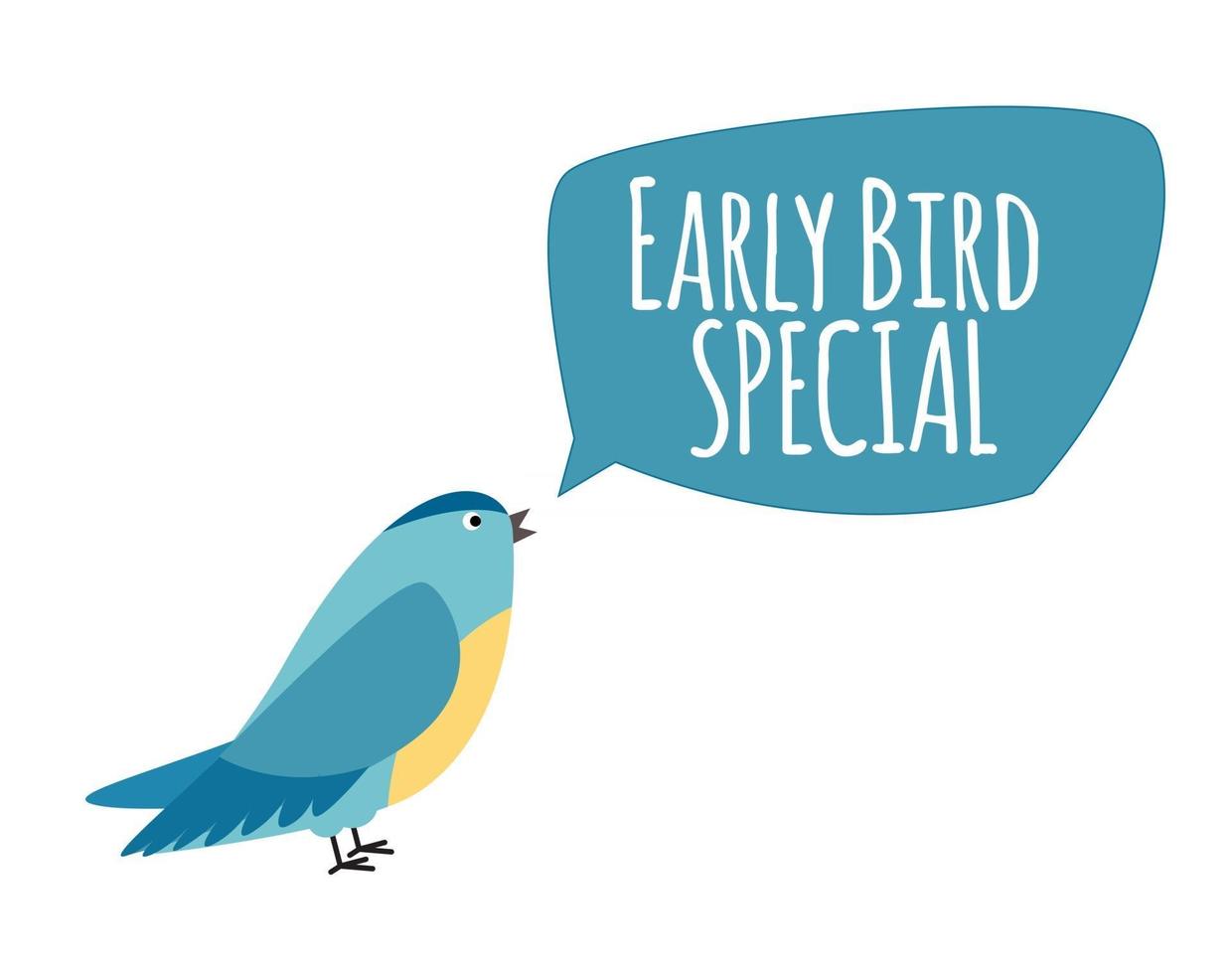 oiseau avec bulle de dialogue. concept de promotion d'offre spéciale lève-tôt. illustration vectorielle vecteur