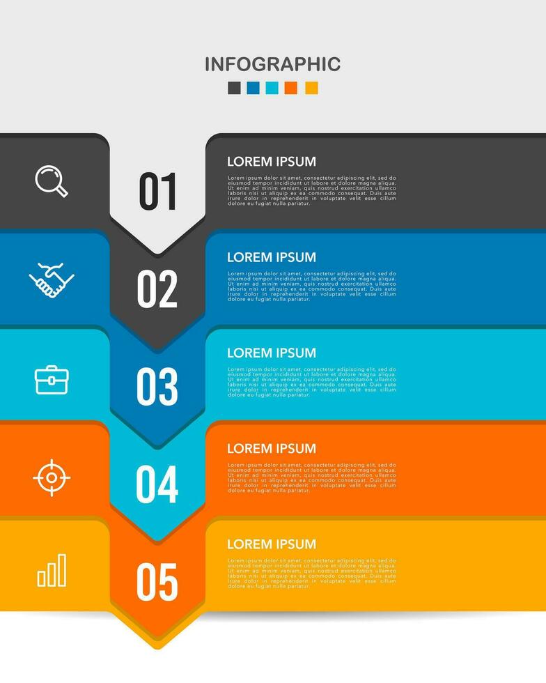 infographie conception avec Icônes et 5 options. présentation, flux de travail, et processus. vecteur illustration.