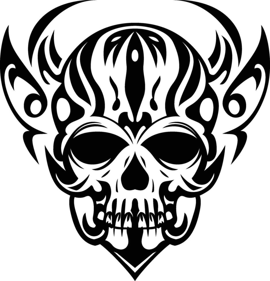 tribal crâne diable Satan sur Feu tatouage vecteur illustration crâne tête noir et blanc silhouette vecteur image