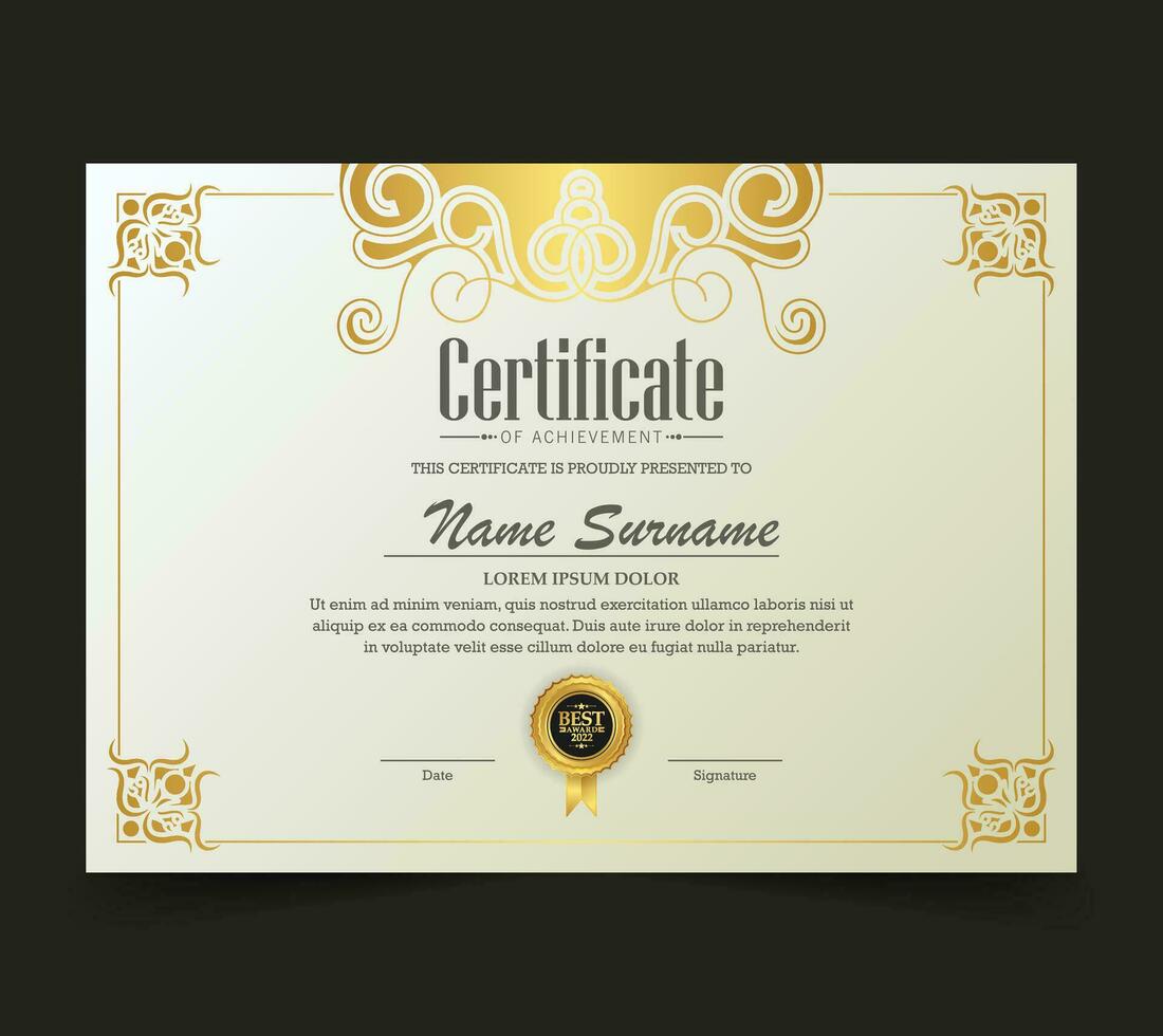 luxe blanc et or certificat avec or Cadre Couleur vecteur