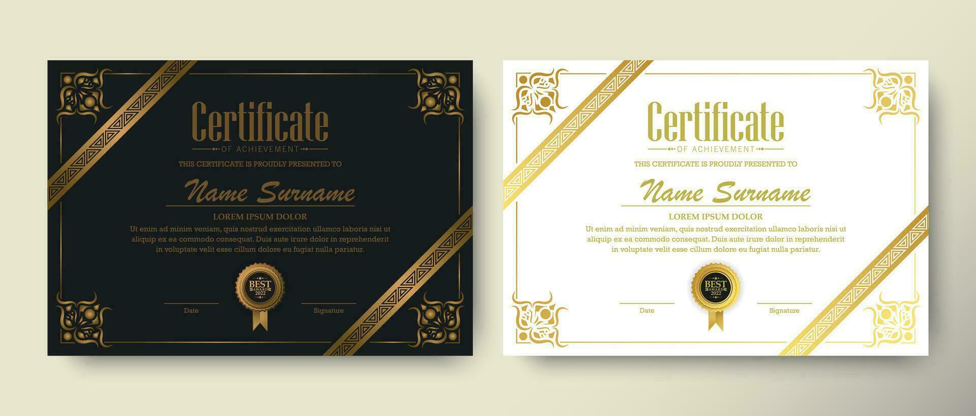 luxe or certificat avec or Cadre Couleur vecteur